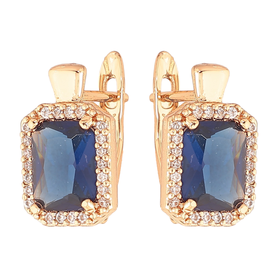 Сережки Xuping колір Позолота 18K англійський замок "Сині кристали в обрамленні" фото №1