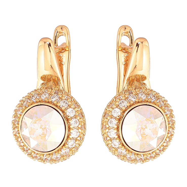 Сережки Xuping колір Позолота 18K англійський замок "Райдужні кристали в обрамленні дрібних кристалів" фото №19