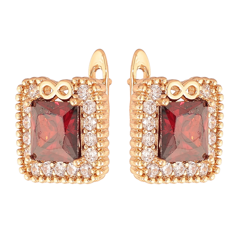 Сережки Xuping колір Позолота 18K англійський замок "Червоні кристали в обрамленні" фото №1
