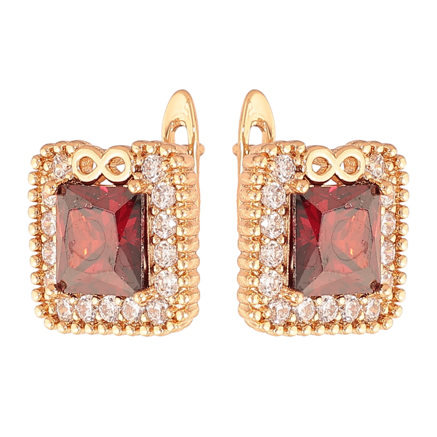 Сережки Xuping колір Позолота 18K англійський замок "Червоні кристали в обрамленні" фото №1