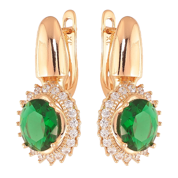 Серьги Xuping цвет Позолота 18K английский замок "Зеленые кристаллы в обрамлении" фото №19