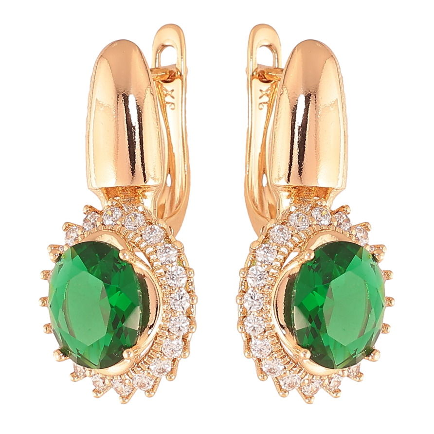 Серьги Xuping цвет Позолота 18K английский замок "Зеленые кристаллы в обрамлении" фото №1 Серьги Xuping цвет Позолота 18K английский замок "Зеленые кристаллы в обрамлении" фото №1
