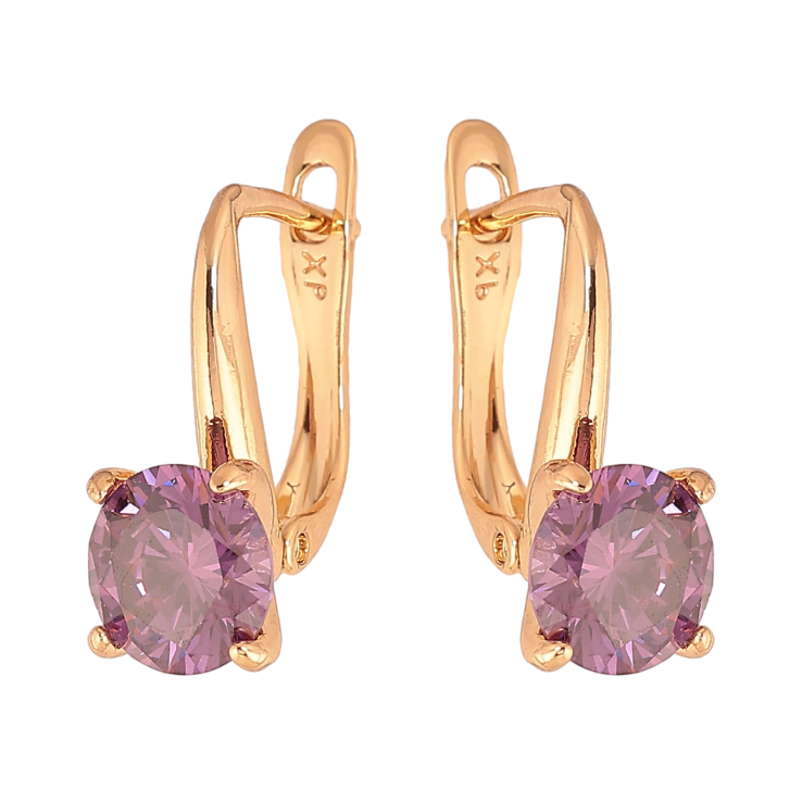 Сережки Xuping колір Позолота 18K англійський замок "Бузкові кристали на дужках"  ø 7мм фото №11