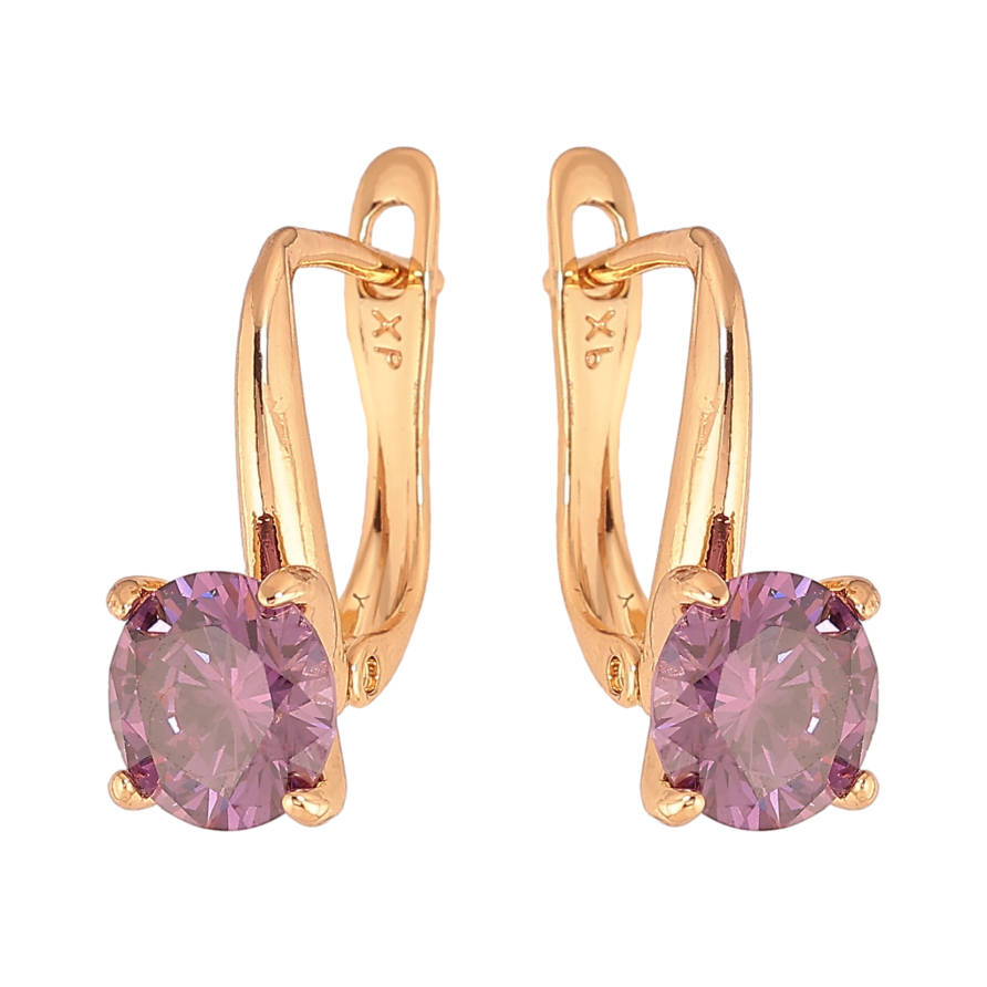 Сережки Xuping колір Позолота 18K англійський замок "Бузкові кристали на дужках" ø 7мм фото №1 Сережки Xuping колір Позолота 18K англійський замок "Бузкові кристали на дужках" ø 7мм фото №1