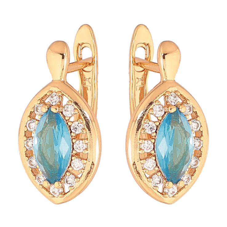 Серьги Xuping цвет Позолота 18K английский замок "Голубые кристаллы в обрамлении" фото №5