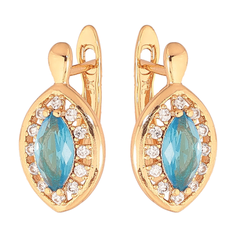 Серьги Xuping цвет Позолота 18K английский замок "Голубые кристаллы в обрамлении" фото №1