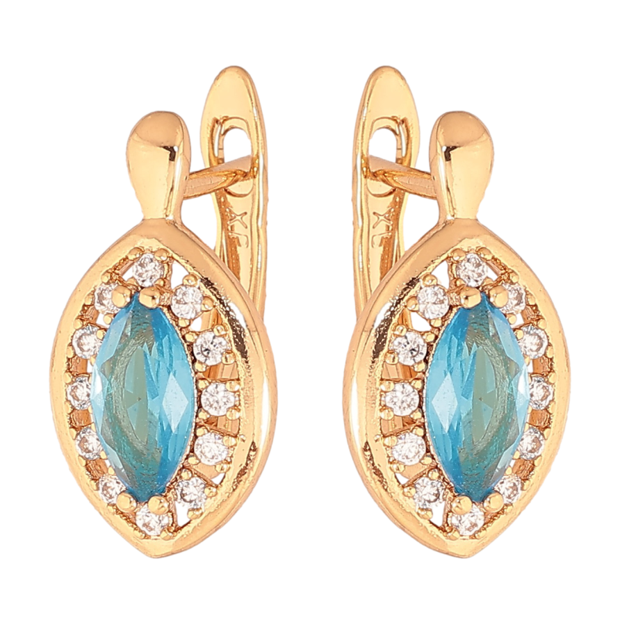 Сережки Xuping колір Позолота 18K англійський замок "Блакитні кристали в обрамленні" фото №1