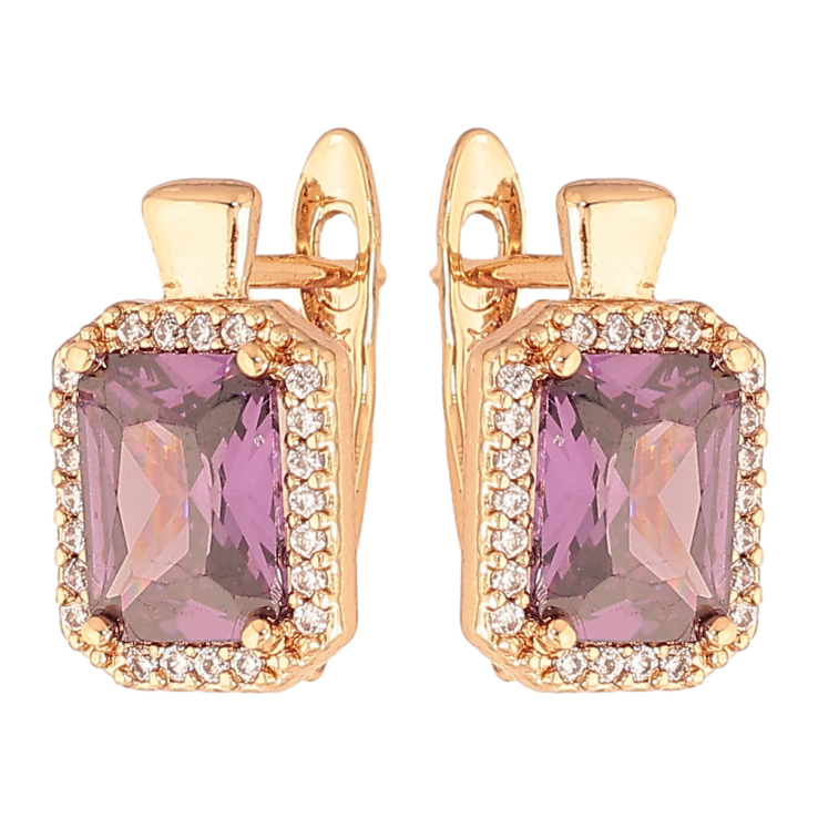 Серьги Xuping цвет Позолота 18K английский замок "Сиреневые кристаллы в обрамлении" фото №7