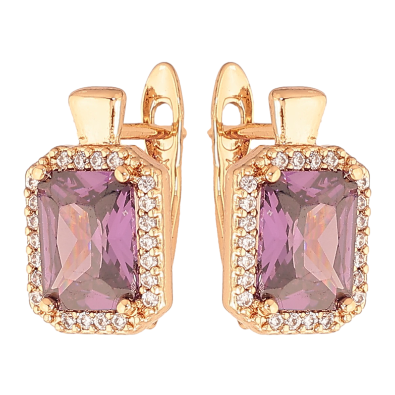 Сережки Xuping колір Позолота 18K англійський замок "Бузкові кристали в обрамленні" фото №1