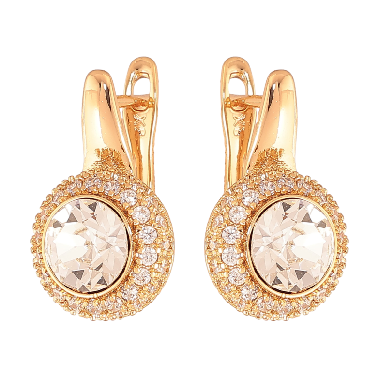 Серьги Xuping цвет Позолота 18K английский замок "Кристаллы в обрамлении мелких кристаллов" фото №1