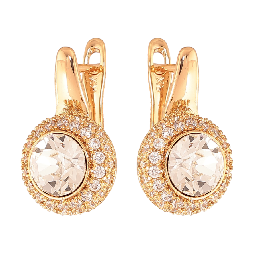 Сережки Xuping колір Позолота 18K англійський замок "Кристали в обрамленні дрібних кристалів" фото №1