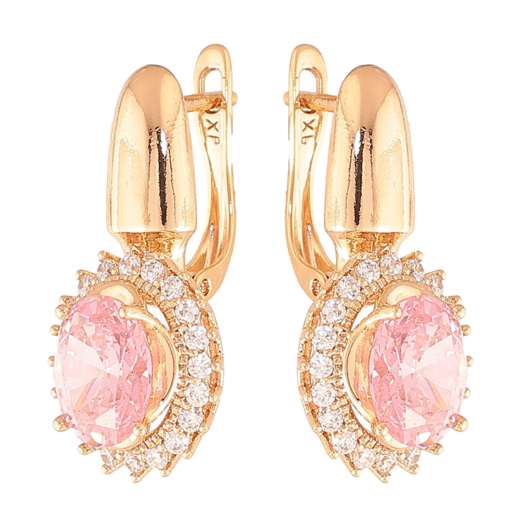 Серьги Xuping цвет Позолота 18K английский замок "Розовые кристаллы в обрамлении" фото №8