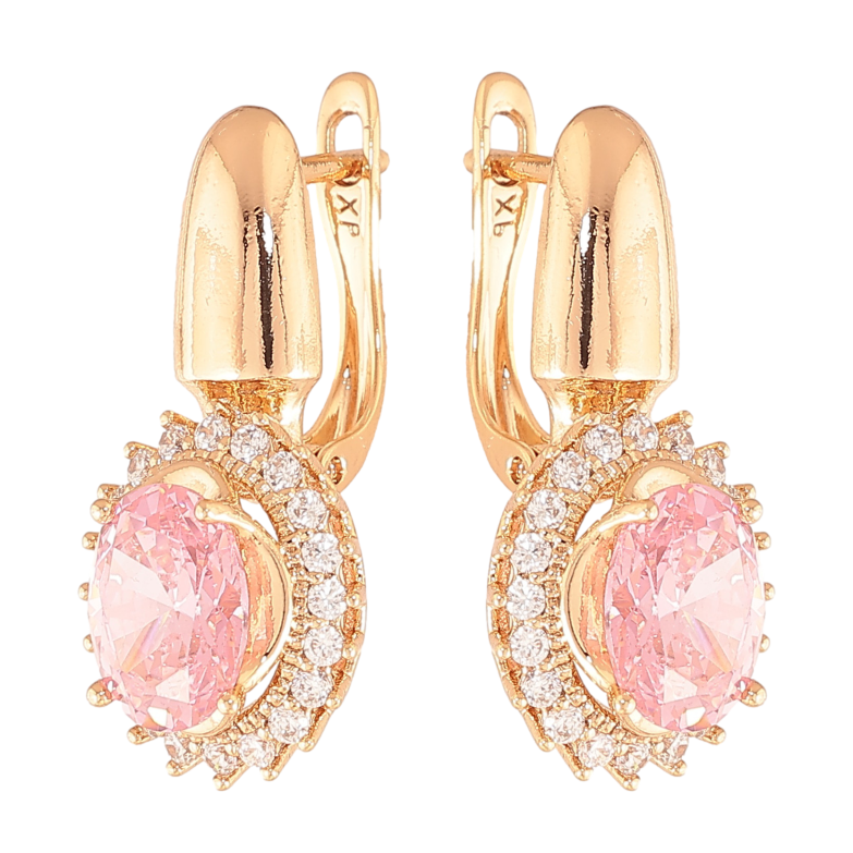Серьги Xuping цвет Позолота 18K английский замок "Розовые кристаллы в обрамлении" фото №1
