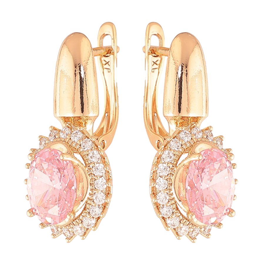 Серьги Xuping цвет Позолота 18K английский замок "Розовые кристаллы в обрамлении" фото №1