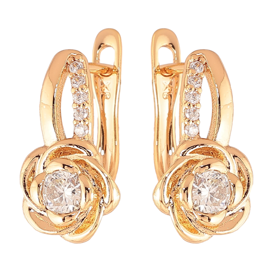 Серьги Xuping цвет Позолота 18K английский замок "Цветочки с кристаллами" фото №1