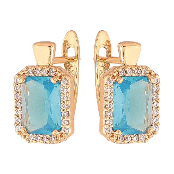 Серьги Xuping цвет Позолота 18K английский замок "Голубые кристаллы в обрамлении" фото №11