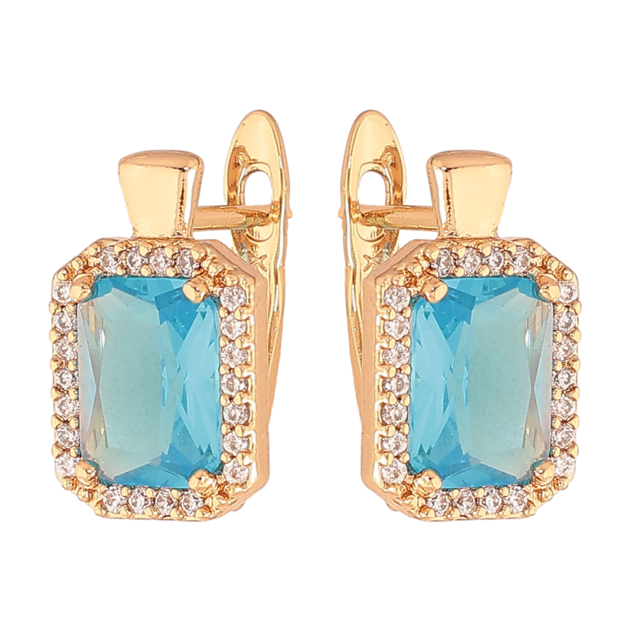 Сережки Xuping колір Позолота 18K англійський замок "Блакитні кристали в обрамленні" фото №1