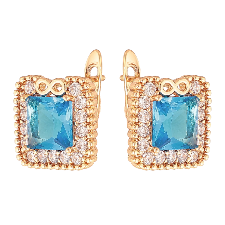 Серьги Xuping цвет Позолота 18K английский замок "Голубые кристаллы в обрамлении" фото №23