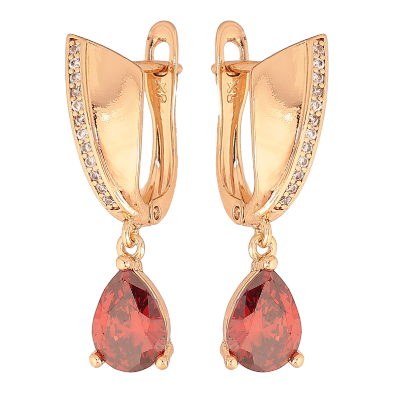 Сережки Xuping колір Позолота 18К англійський замок "Підвіски з червоними кристалами" фото №8