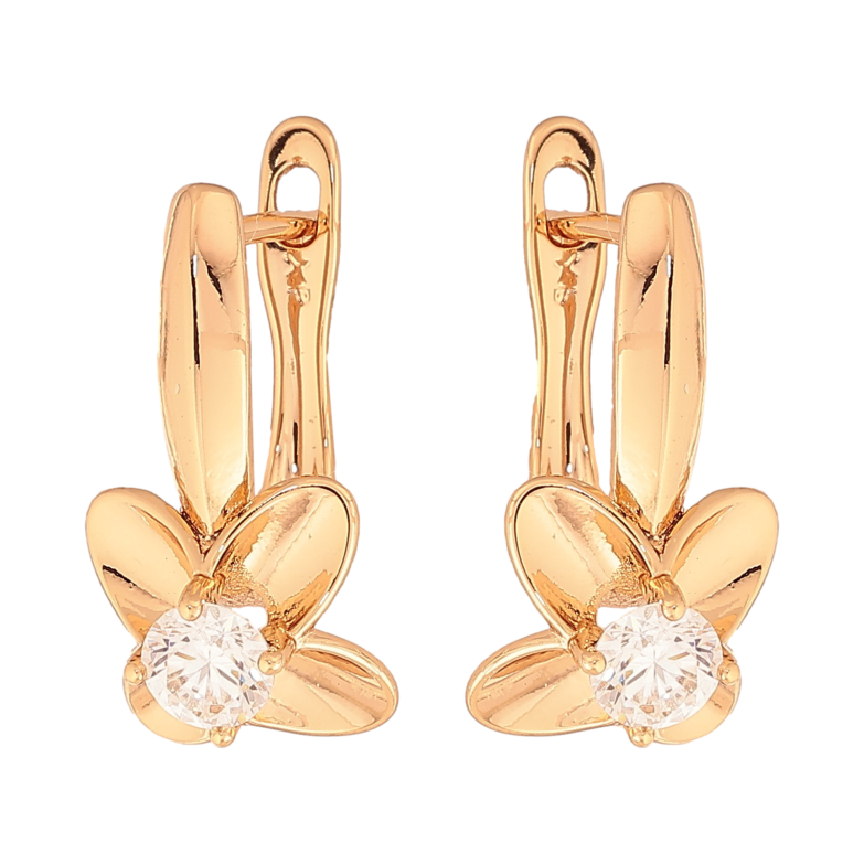 Сережки Xuping колір Позолота 18K англійський замок "Квіточки з кристалами" фото №1