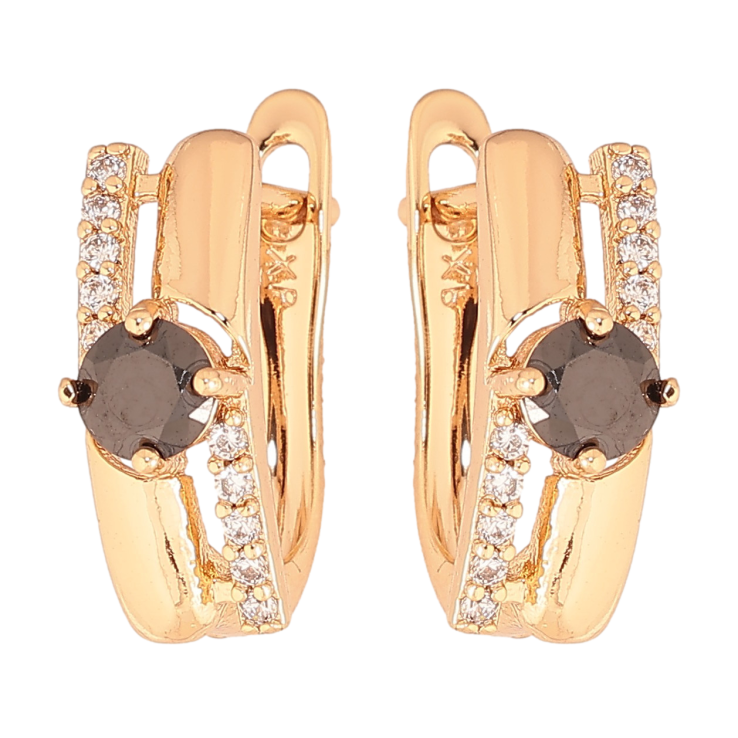 Серьги Xuping цвет Позолота 18К английский замок "Узор с черными кристаллами" фото №4