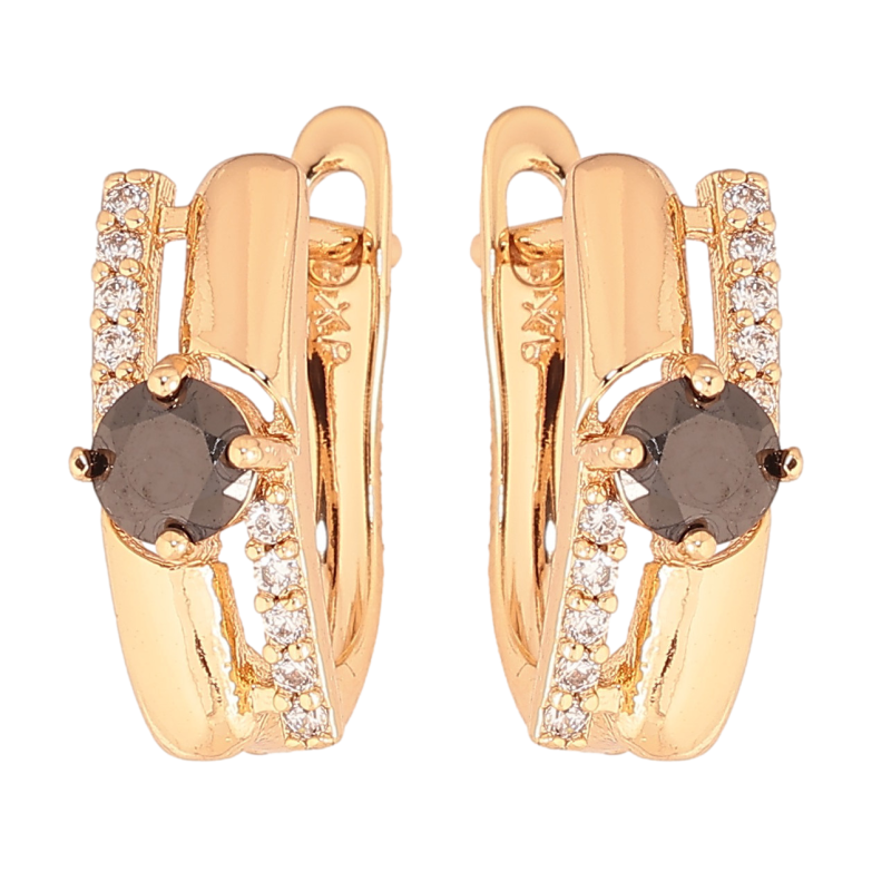 Сережки Xuping колір Позолота 18К англійський замок "Візерунок з чорними кристалами" фото №1