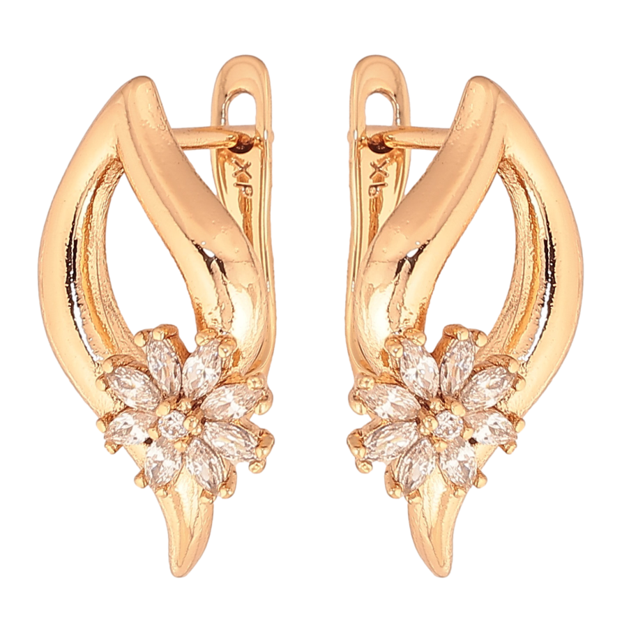 Сережки Xuping колір Позолота 18К англійський замок "Візерунок з кристальними квіточками" фото №1 Сережки Xuping колір Позолота 18К англійський замок "Візерунок з кристальними квіточками" фото №1