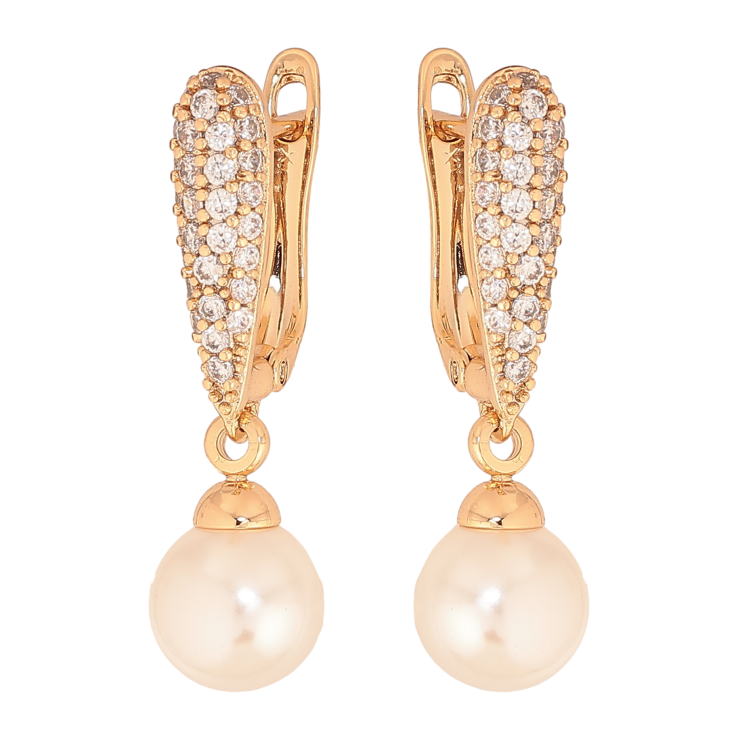 Сережки Xuping колір Позолота 18К англійський замок "Перлинні підвіски" фото №4 Сережки Xuping колір Позолота 18К англійський замок "Перлинні підвіски" фото №4