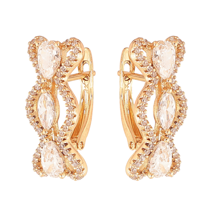 Сережки Xuping колір Позолота 18К англійський замок "Візерунок з кристалами" фото №4 Сережки Xuping колір Позолота 18К англійський замок "Візерунок з кристалами" фото №4