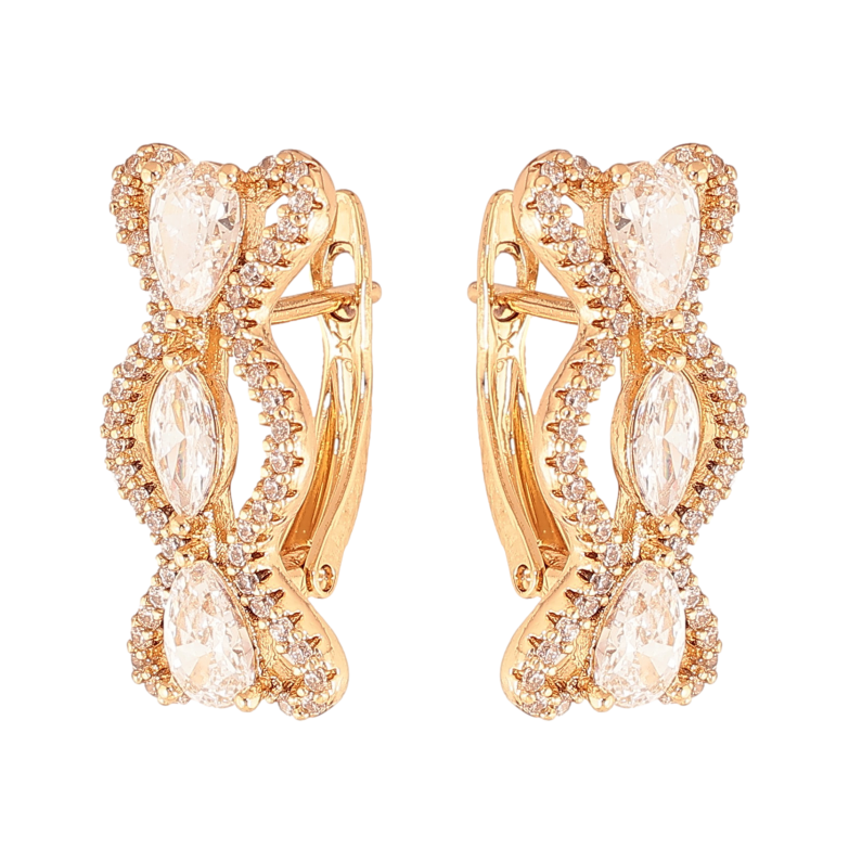 Сережки Xuping колір Позолота 18К англійський замок "Візерунок з кристалами" фото №1