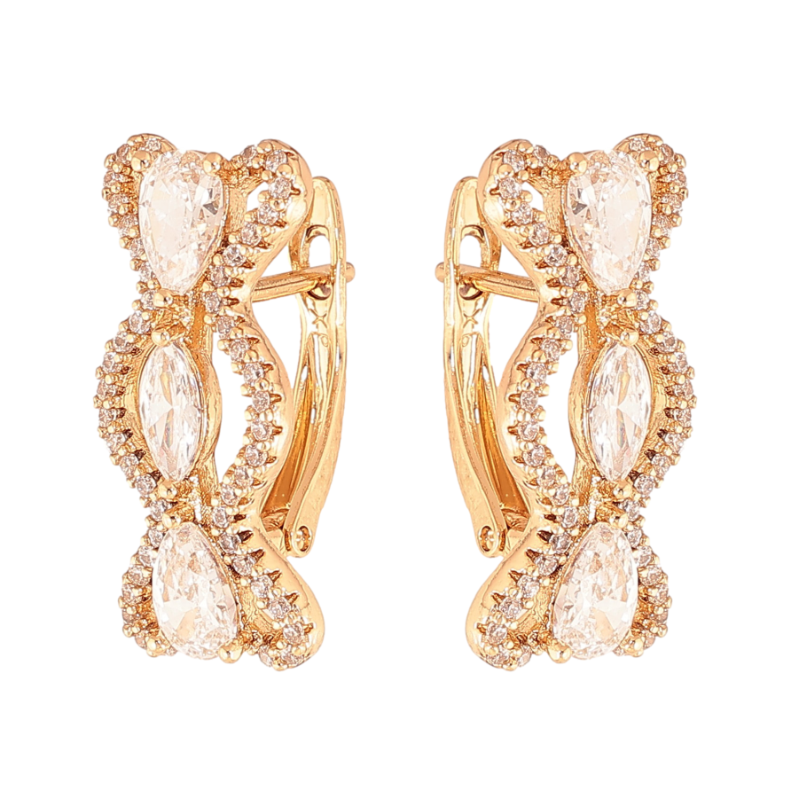 Сережки Xuping колір Позолота 18К англійський замок "Візерунок з кристалами" фото №1