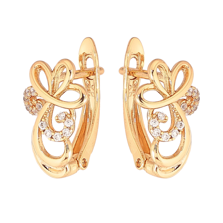 Сережки Xuping колір Позолота 18К англійський замок "Візерунок з кристалами" фото №4