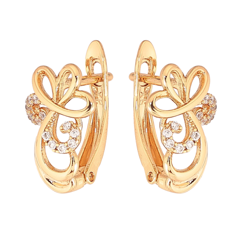 Сережки Xuping колір Позолота 18К англійський замок "Візерунок з кристалами" фото №1