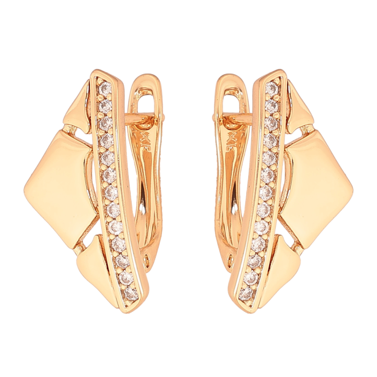 Сережки Xuping колір Позолота 18К англійський замок "Візерунок з кристалами" фото №7