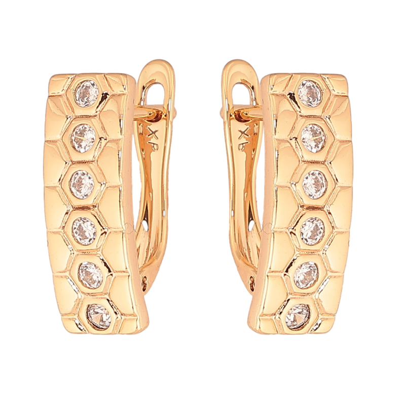 Серьги Xuping цвет Позолота 18К английский замок "Узор с кристаллами" фото №1