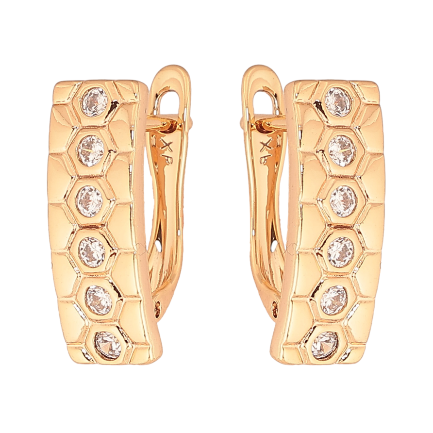 Сережки Xuping колір Позолота 18К англійський замок "Візерунок з кристалами" фото №1