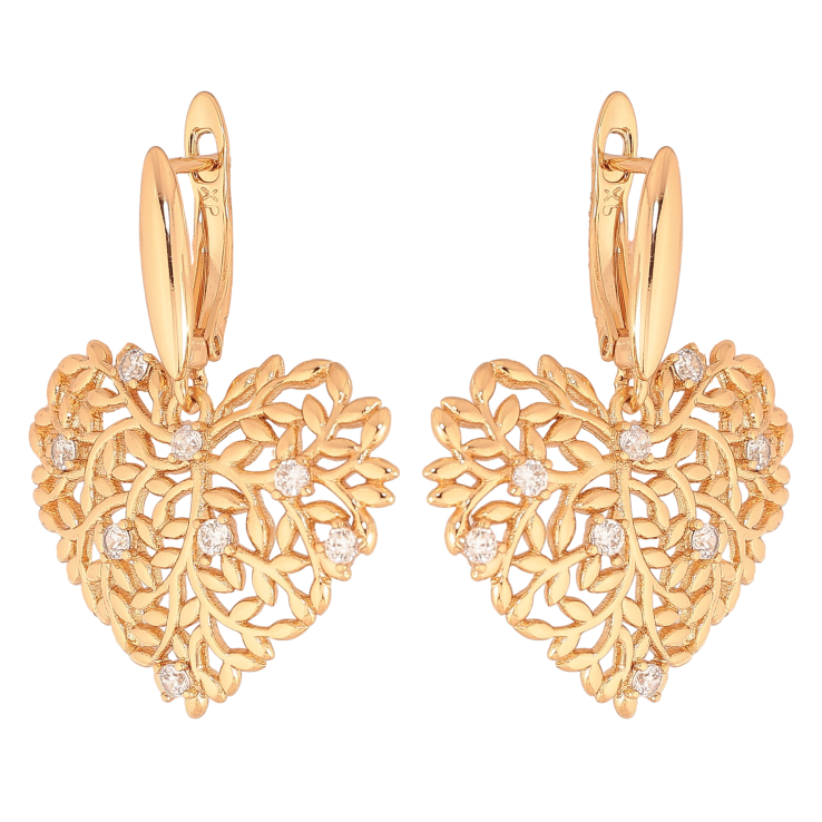 Серьги Xuping цвет Позолота 18К английский замок "Ажурные сердечки" фото №8