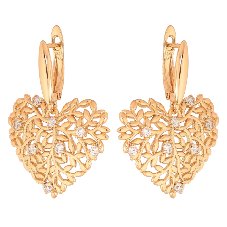 Сережки Xuping колір Позолота 18К англійський замок "Ажурні серця" фото №9