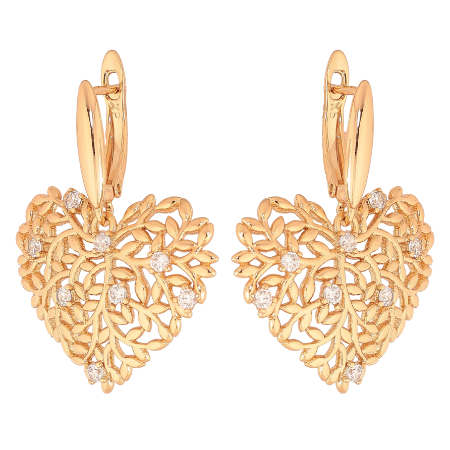 Сережки Xuping колір Позолота 18К англійський замок "Ажурні серця" фото №1