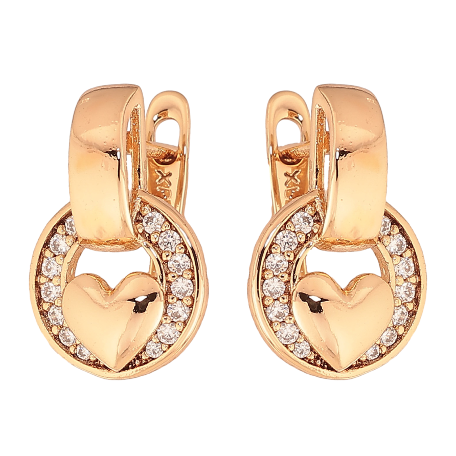 Серьги Xuping цвет Позолота 18K английский замок "Колечки с сердечками" фото №1