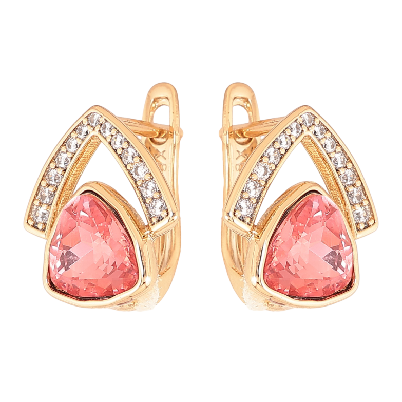 Сережки Xuping колір Позолота 18K англійський замок "Візерунок з рожевими кристалами" фото №6