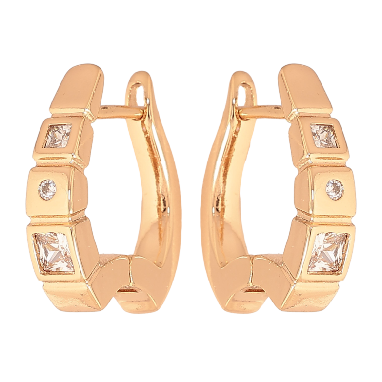 Серьги Xuping цвет Позолота 18К английский замок "Узор с кристаллами" фото №10