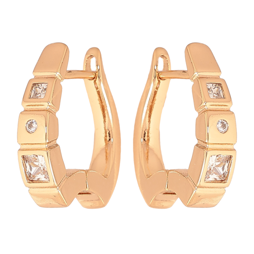 Серьги Xuping цвет Позолота 18К английский замок "Узор с кристаллами" фото №1