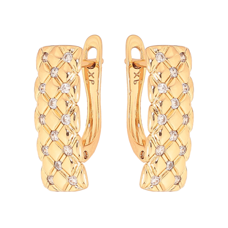 Серьги Xuping цвет Позолота 18К английский замок "Узор с кристаллами" фото №3