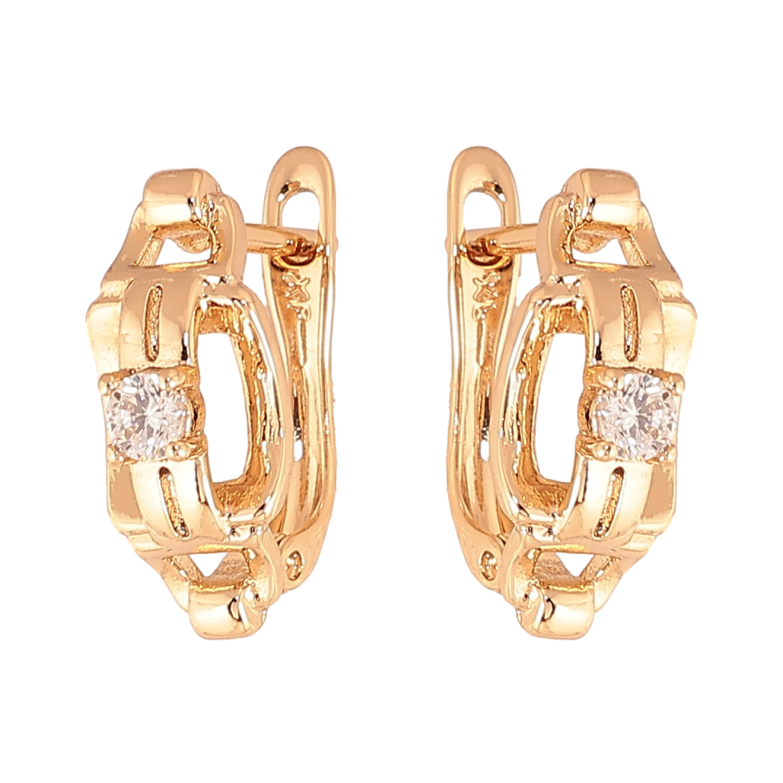 Серьги Xuping цвет Позолота 18К английский замок "Узор с кристаллами" фото №1