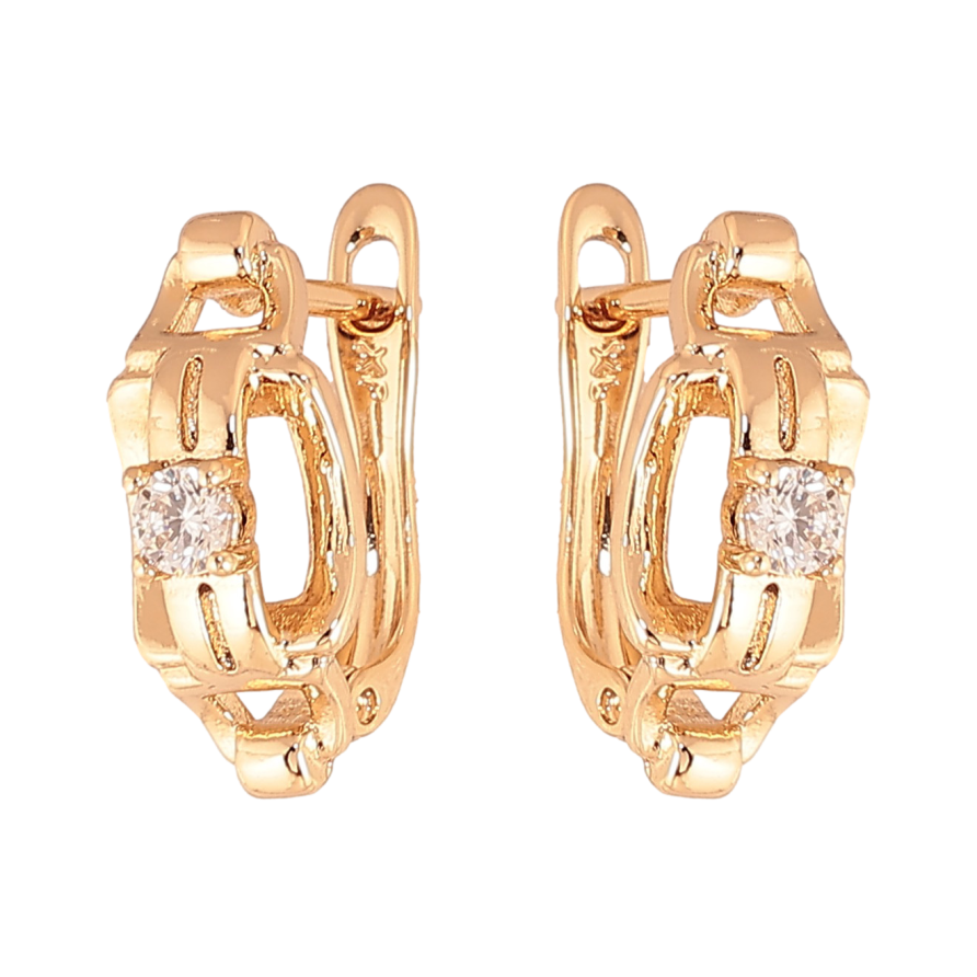 Серьги Xuping цвет Позолота 18К английский замок "Узор с кристаллами" фото №1