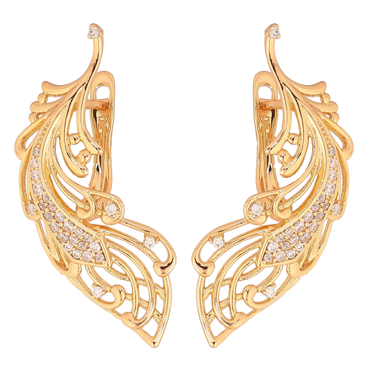 Сережки Xuping колір Позолота 18К англійський замок "Перо" фото №6 Сережки Xuping колір Позолота 18К англійський замок "Перо" фото №6