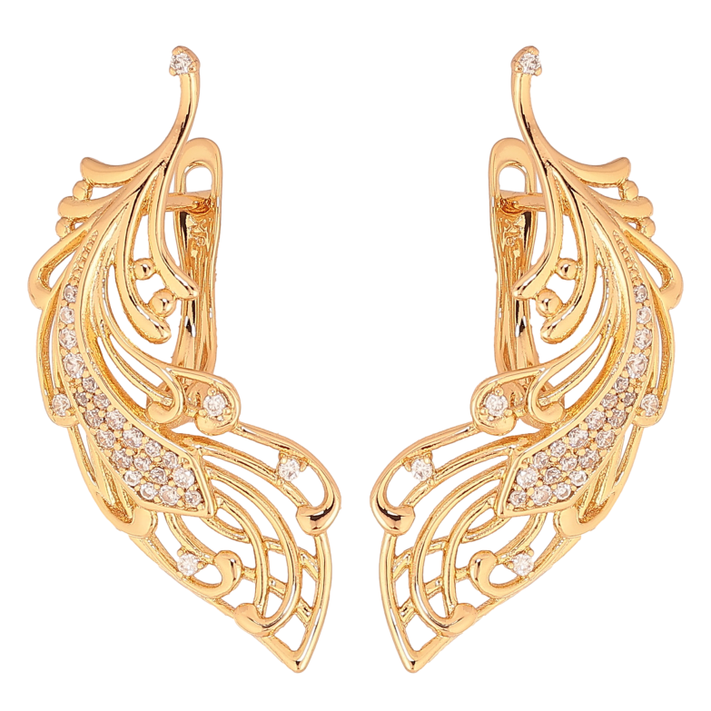 Серьги Xuping цвет Позолота 18К английский замок "Перо" фото №1