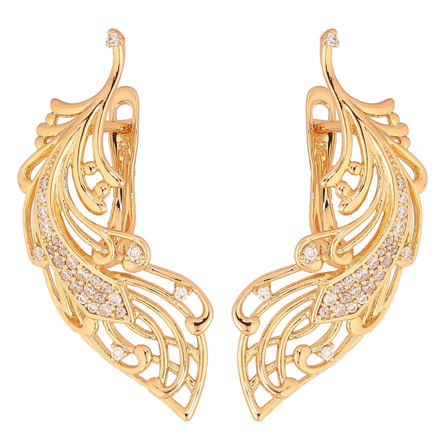 Сережки Xuping колір Позолота 18К англійський замок "Перо" фото №1