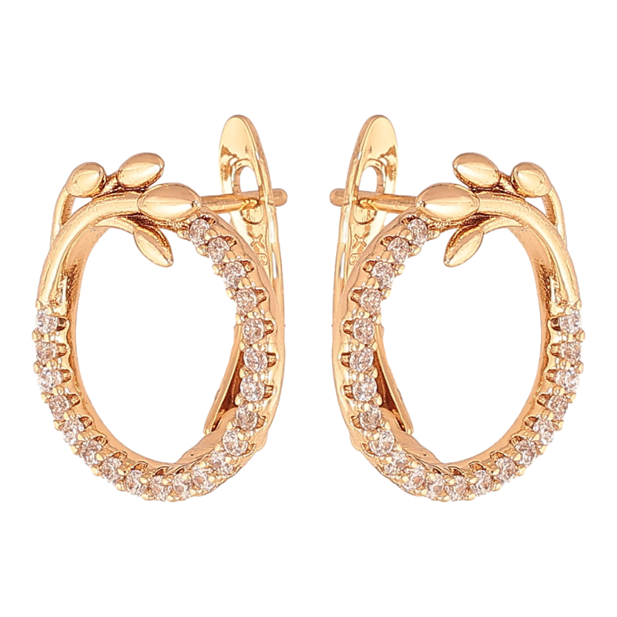 Серьги Xuping цвет Позолота 18К английский замок "Колечки с веточками и кристаллами" фото №1